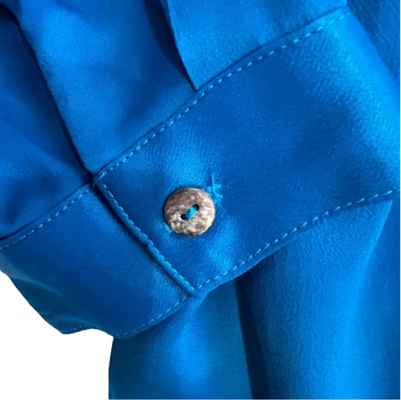 Calme’ by Johnny Was NWT Tiered Mandarin Collar Dress in Peacock Blue, Size M - Picture 6 of 12